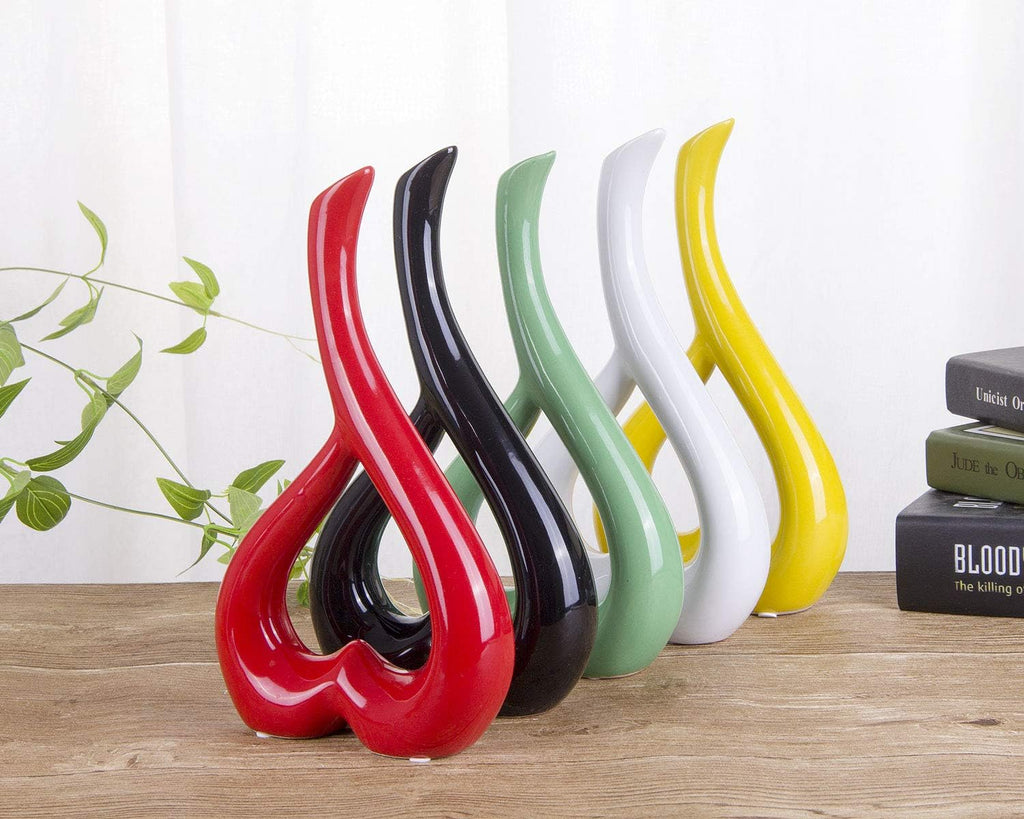 VanEnjoy 10 inches Heart Shaped Ceramic Vase Statues, Decorative Vase Home Decoration Furnishing Pottery (red)