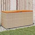 Patio Storage Box Outdoor Resin Wicker Bench 43.3"x19.7"x21.3" Weather Resistant with Acacia Wood Lid Seat and Lockable Chest for Garden Cushions Blankets Tool Storage