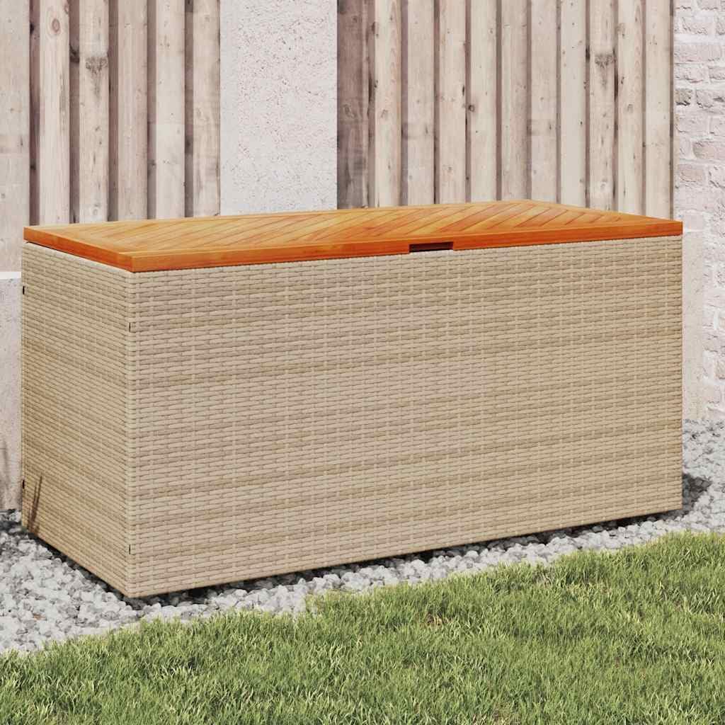 Patio Storage Box Beige 43.3x19.7x21.3 Inch Poly Rattan Acacia Wood Bench Seat with Waterproof Bag