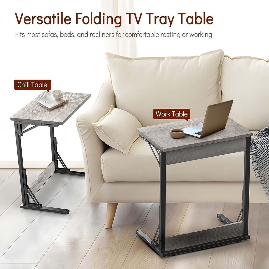 Tatub 24" TV Tray Table Set of 4, Folding C Shaped End Table, Small Sofa Side Laptop Desk for Living Room, Bedroom, Ivory White