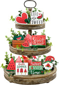 Summer Tiered Tray Decor, Farmhouse Watermelon Tray Decorations, Hello Summer Sweet Watermelon Gnome Wooden Signs, Rustic Summer Home Decor for Table Mantel Office Holiday Party