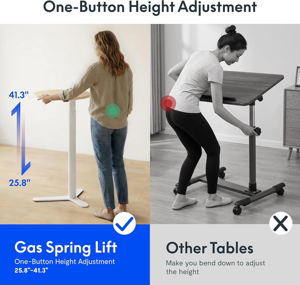 FLEXISPOT Gas Spring Adjustable Bar Table with One-Touch Lift, Flexible Height 25.8"–41.3", 19.7" Round High-Top Pub Table for Balcony, Kitchen, Apartment & Small Spaces (Light Oak)