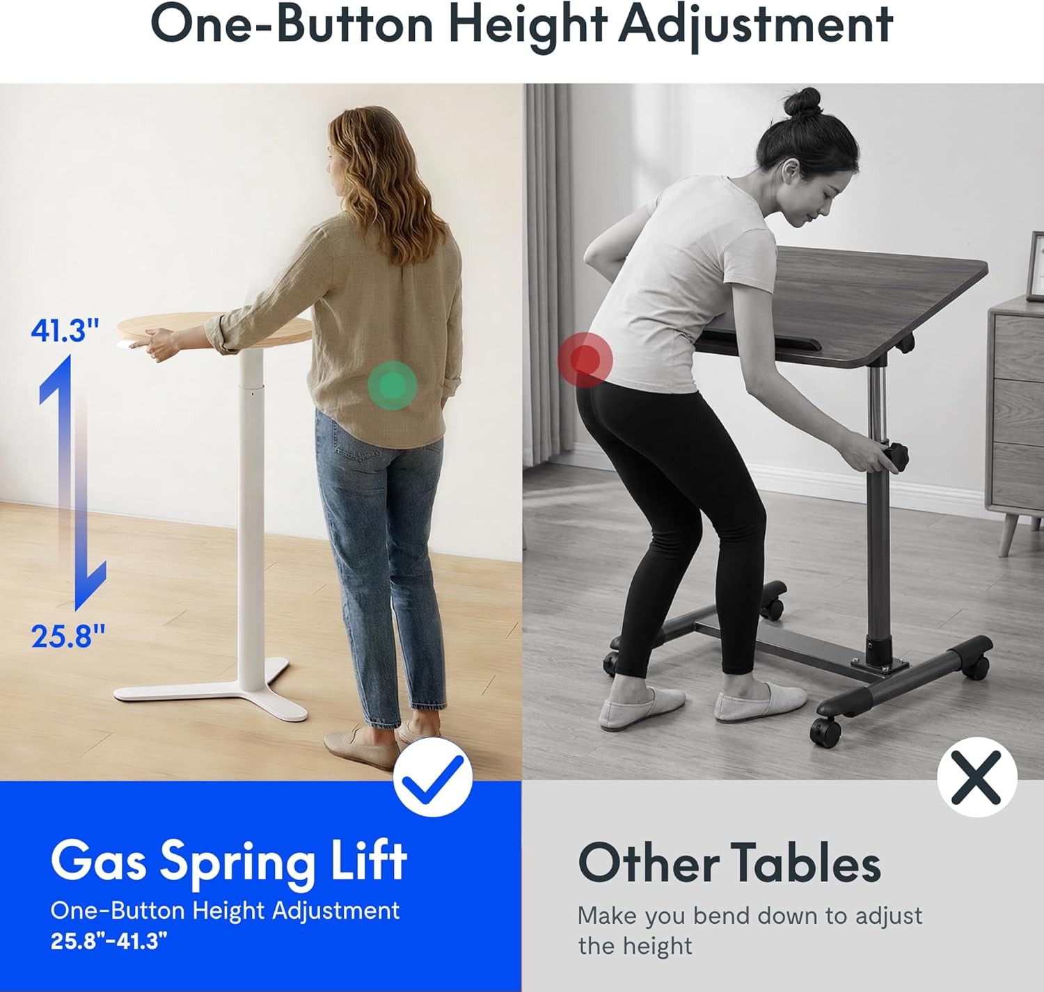 FLEXISPOT Gas Spring Adjustable Bar Table with One-Touch Lift, Flexible Height 25.8"–41.3", 19.7" Round High-Top Pub Table for Balcony, Kitchen, Apartment & Small Spaces (Light Oak)