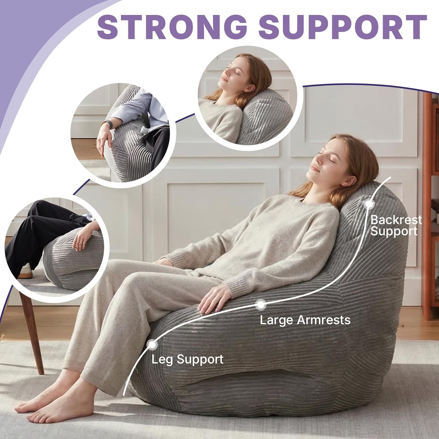 EBENCHICO Bean Bag Chair for Adults, Corduroy Large Bean Bag Chairs for Teens, Comfy Giant BeanBag Sofa Couch with Filler, Reading Chair Floor Sofa for Living Room Bedroom Dorm