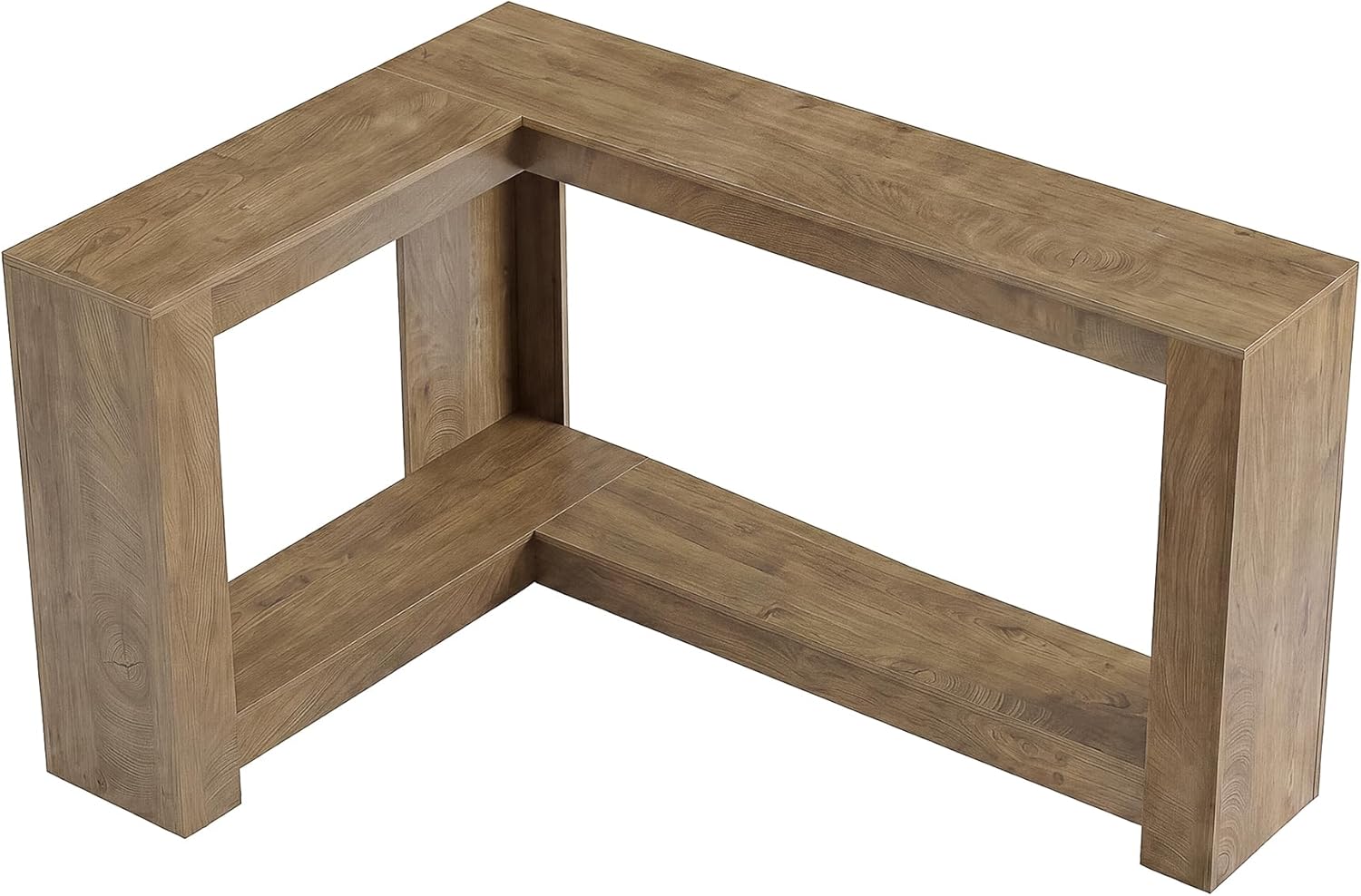 Tribesigns L-Shaped Console Table, 63" Sofa Table Behind Couch with 2-Tier Storage Shelves, Narrow Entryway Table, Couch Table for Living Room, Hallway, Foyer, Bedroom, Brown