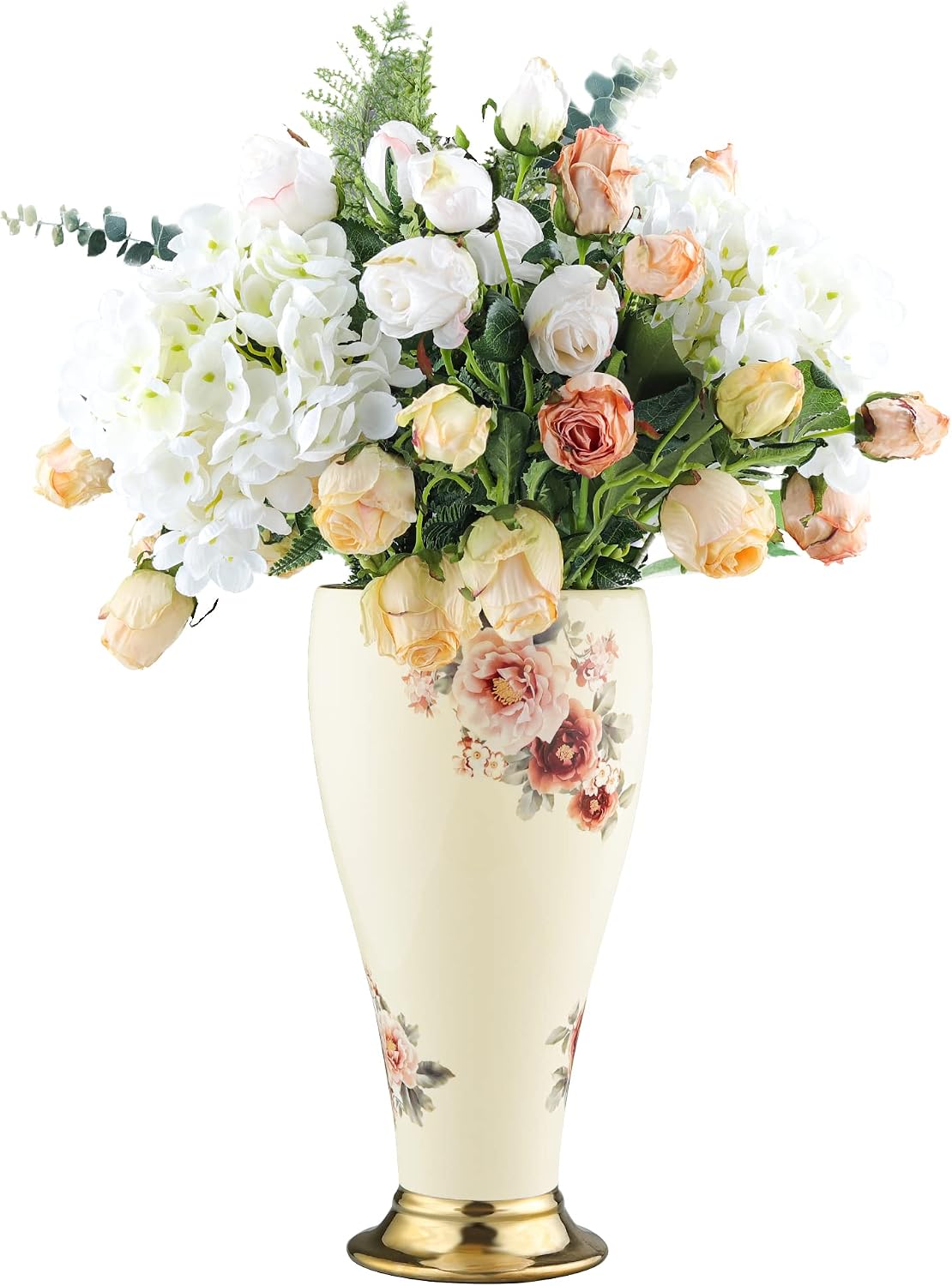 fanquare 12" Gold Floral Ceramic Vase for Home Decor, Vintage Small Vase for Centerpiece, Wedding Decor, Shelf, Decorative Vase for Flowers