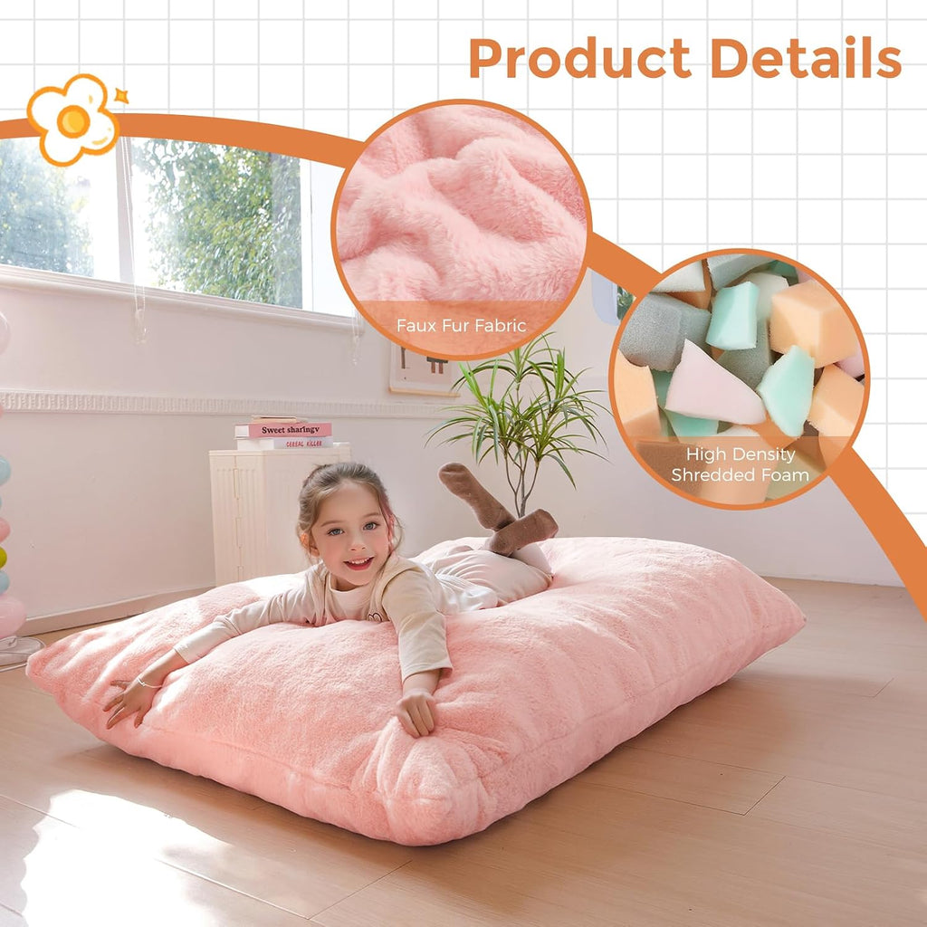 MAXYOYO 3 in 1 Kids Bean Bag Chair, Comfy Floor Sofa with Removed Cover | Soft Floor Couch with High-Density Foam Filling Convertible Child Chair Floor Cushion for Living Room Bedroom, Pink