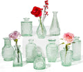 Vintage Small Glass Vases Set of 10,Mini Bud Vases for Flowers,Amber Glass Vases for Centerpieces,Wedding Decorations,Home Table Flower Decor(Sage Green)