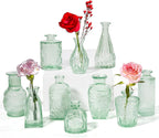 Vintage Small Glass Vases Set of 10,Mini Bud Vases for Flowers,Amber Glass Vases for Centerpieces,Wedding Decorations,Home Table Flower Decor(Sage Green)