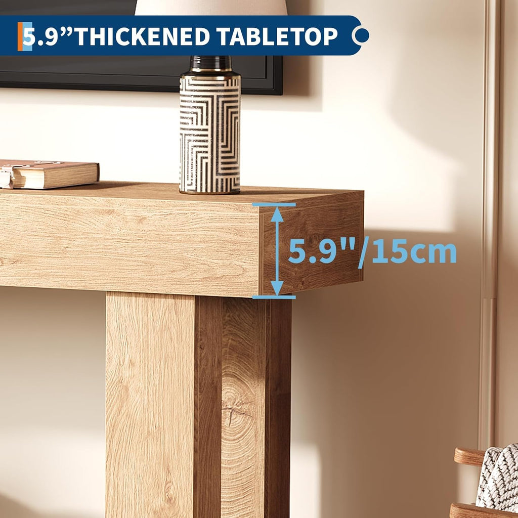 63 Inch Farmhouse Console Table for Entryway, Slim Wood Sofa Side Table, Modern Minimalist Decorative Furniture for Living Room, Hallway, Front Door, Natural
