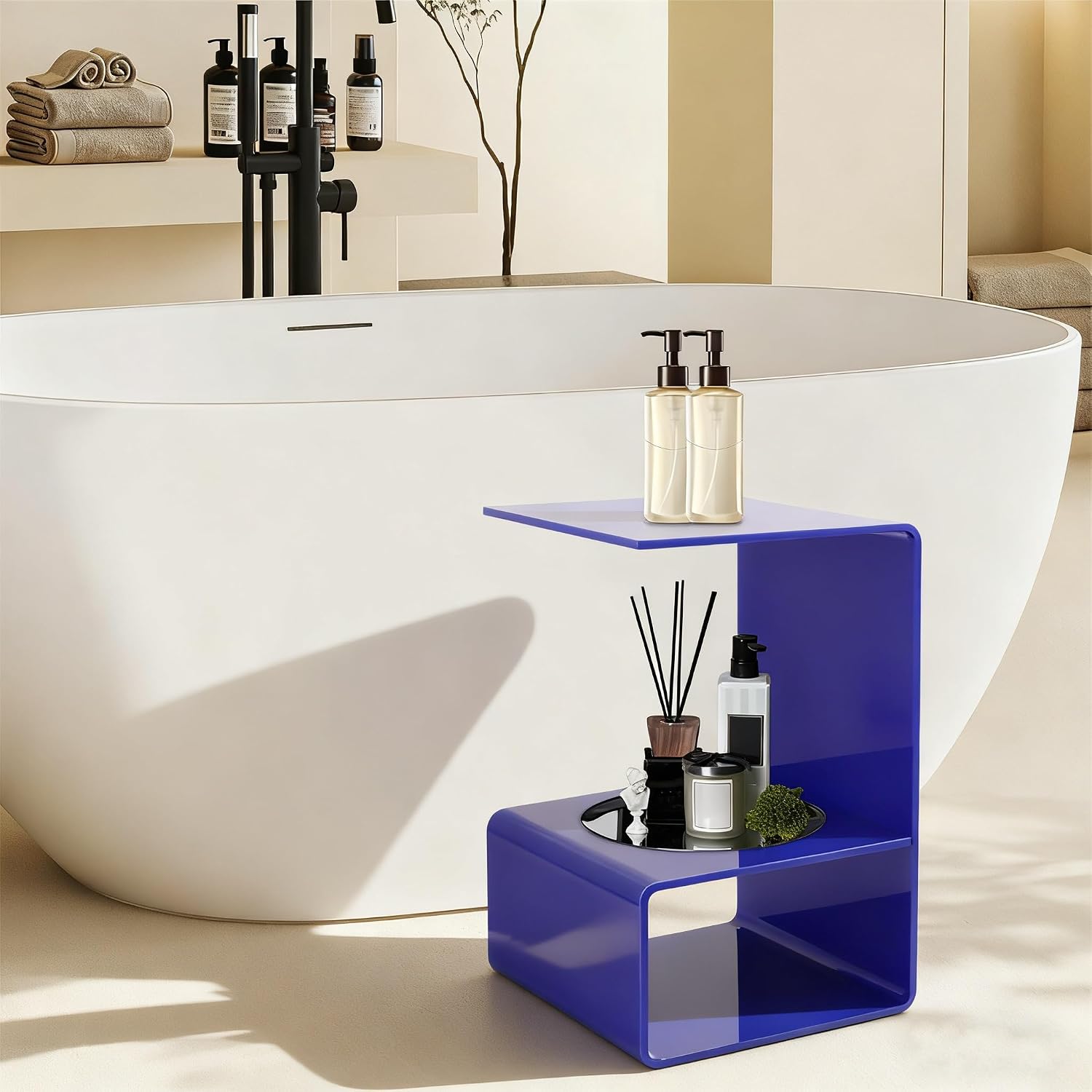 3-Tier Acrylic End Table, Sofa Side Couch Table Coffee Table, Small Space Organizer Nightstand Bed Side Table, for Home Bedroom Bathroom Living Room Office Coffee Shop (Blue)