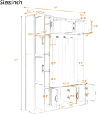 Merax Farmhouse Wood Hall Tree with Shoe Bench & 6 Cabinets, 4-in-1 Coat Rack with 4 Hooks & Adjustable Shelves, Entryway Storage Organizer Cabinet for Entrance, Hallway, Mudroom White