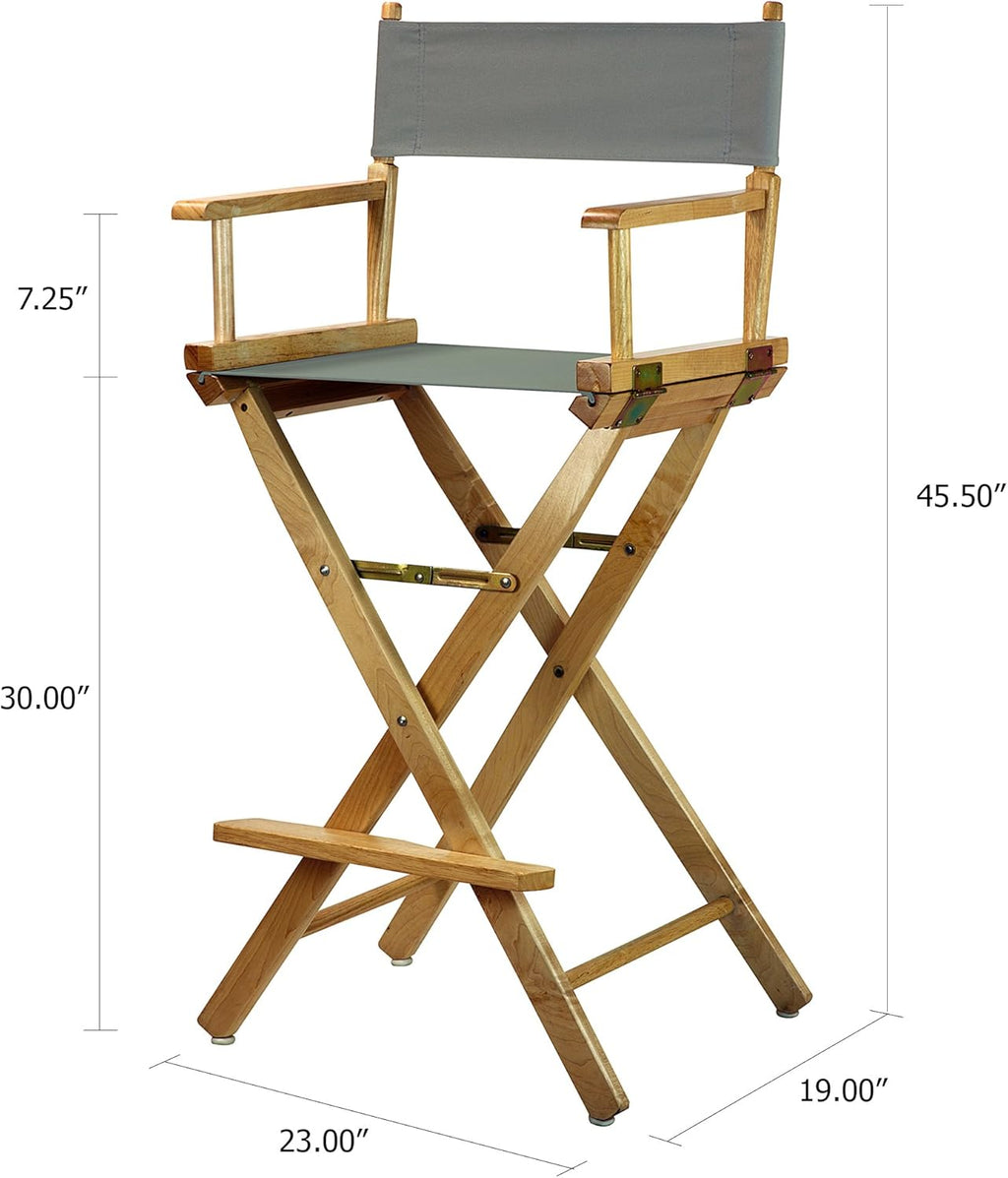 Casual Home 30" Director's Chair Natural Frame-with Grey Canvas, Bar Height