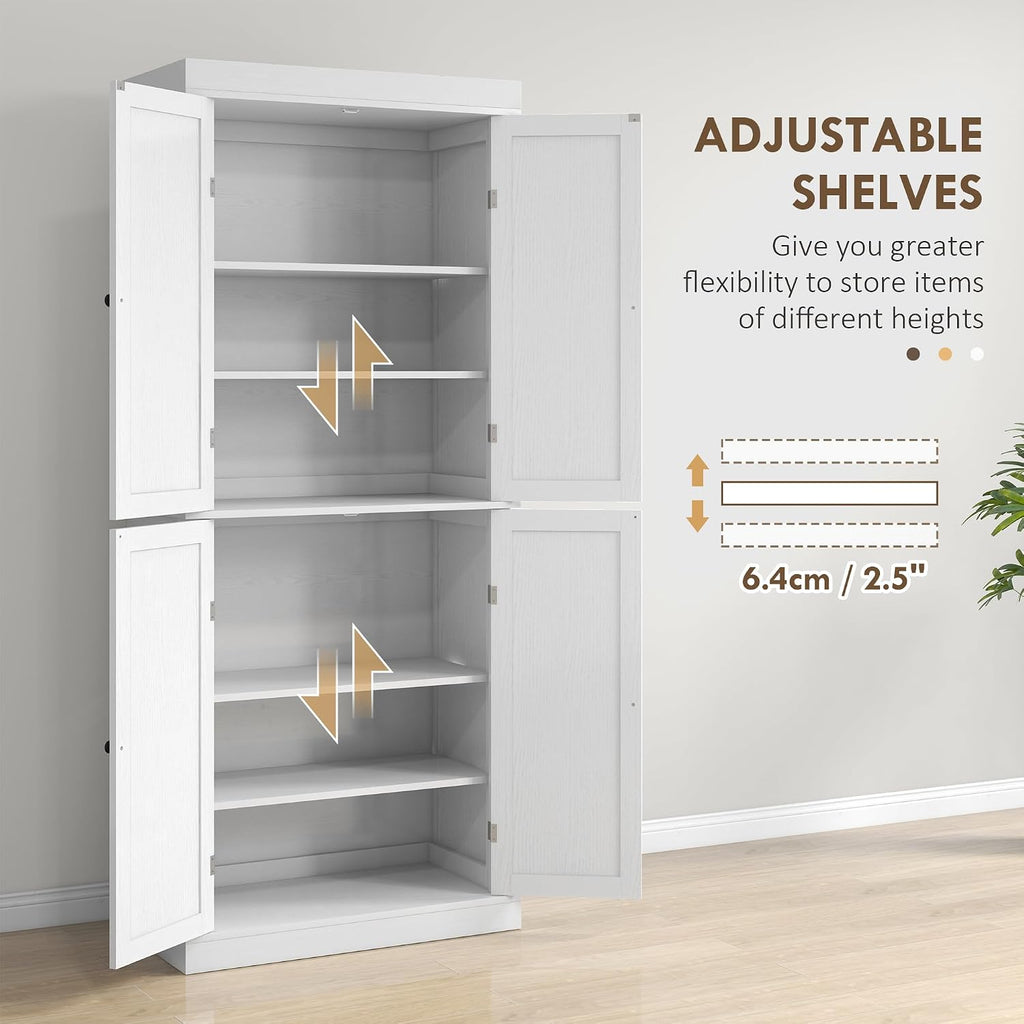72" Tall Kitchen Pantry Storage Cabinet, 4-Door Freestanding Buffet with 2 Adjustable Shelves, Utility Cupboard Large Sideboard for Kitchen, Dining Room, White