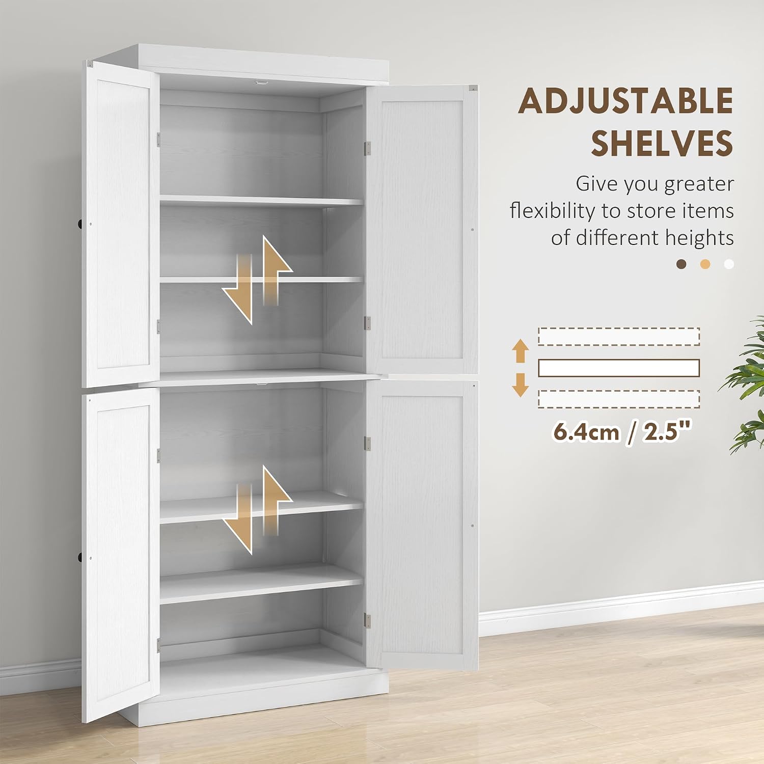 72" Tall Kitchen Pantry Storage Cabinet, 4-Door Freestanding Buffet with 2 Adjustable Shelves, Utility Cupboard Large Sideboard for Kitchen, Dining Room, White