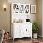 70.87" Kitchen Pantry Cabinet, 39.37" W Kitchen Hutch with Microwave Stand, Wooden Buffet Cabinet with Glass Doors Freestanding Kitchen Cupboard Buffet Cabinet for Kitchen Dining Room, White