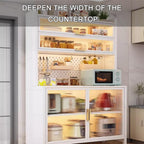 Kitchen Storage Cabinet, Microwave Stand with Flip-up Doors, Kitchen Pantry Storage Cabinet with Rolling Wheels, DIY Backplane Creative, Tall Cupboard for Kitchen, Living Room, Dining Room(White,80*42