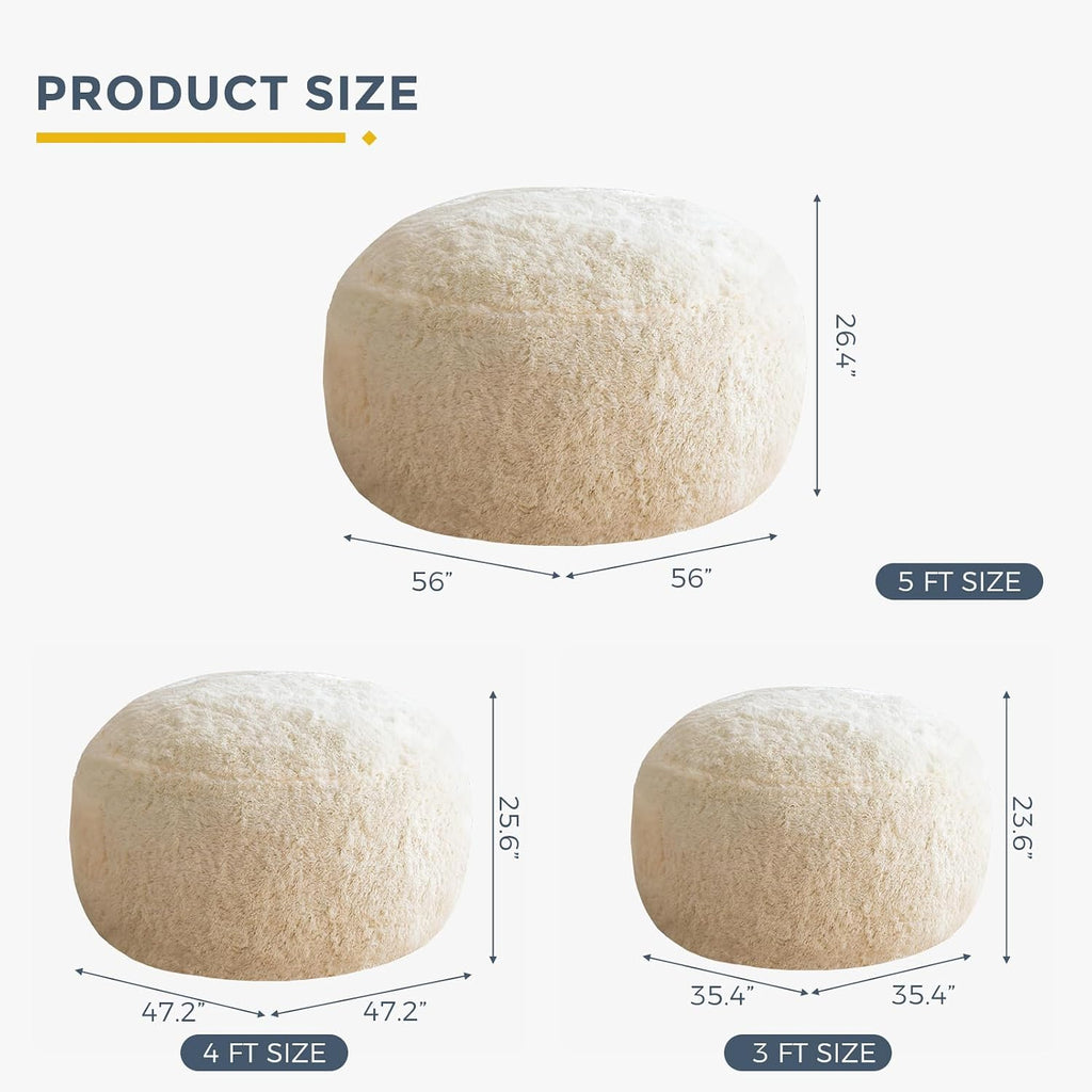 MAXYOYO Bean Bag Chair for Adults, Large 4 ft Bean Bag Chair with Foam Filling, Ultra Soft Fur Lazy Sofa for Living Room Bedroom, Machine Washable Cover