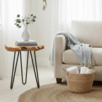 WELLAND Live Edge Side Table with Hairpin Legs, Natural Edge Side Table, Small Nightstand Wood, 15.5" Tall