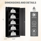 Metal Storage Cabinet with 2 Doors and 4 Shelves, 72" H Metal Cabinet with Lock, Steel Locking File Cabinet, Lockable Storage Cabinet, Tool Cabinet for Home, Office,Garage, School, Black
