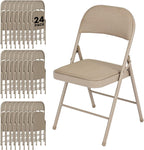 24 Pack Folding Chairs, Fabric Dining Chair Set with Padded Cushion and Back, Indoor Outdoor Seat for Home Office, Parties, Events, Wedding, Extra Guest Seating, Desert Khaki