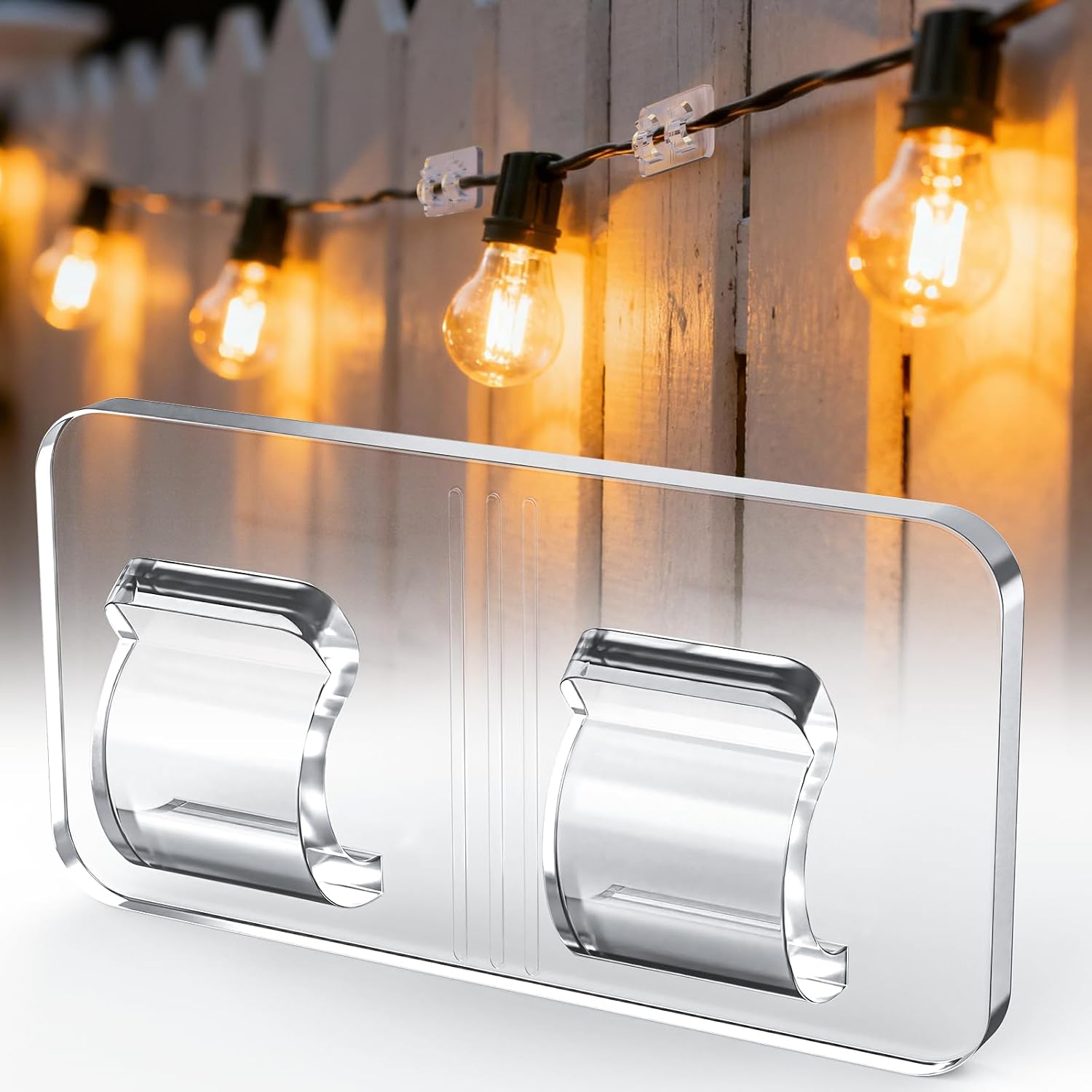 Light Clips Hooks for Outside String Lights, 30 Pcs Adhesive No Drill Light Hangers - Outdoor Patio Balcony Decor Fence - Rope Led Light Strip Christmas Decor Hooks
