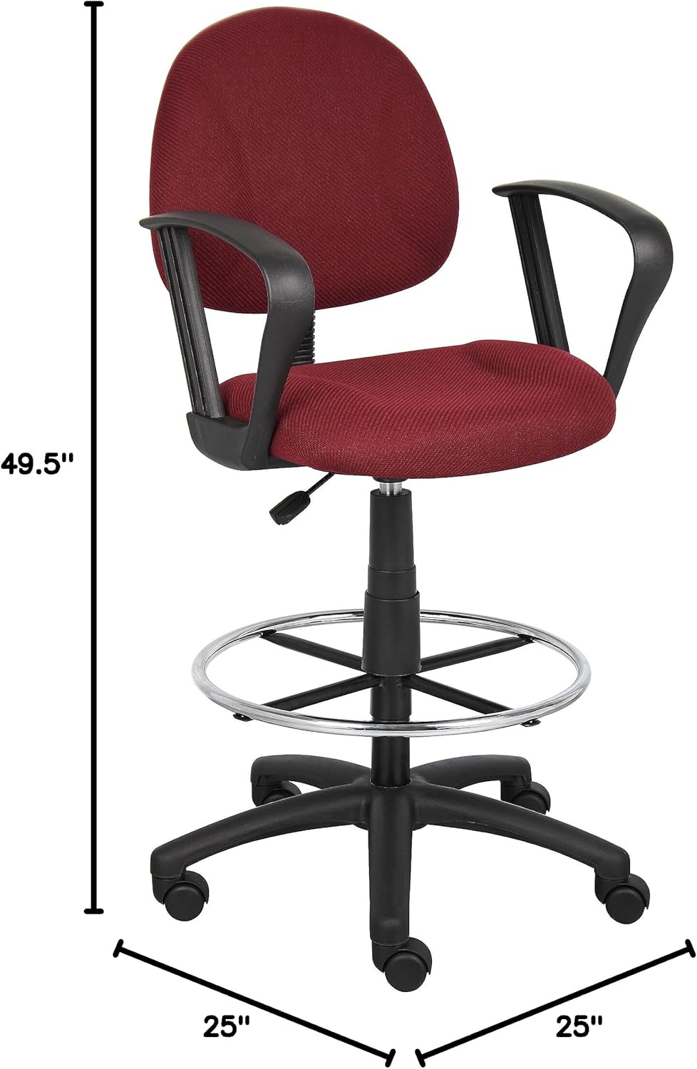 BOSS Office Products Ergonomic Works Drafting Chair with Loop Arms in Burgundy