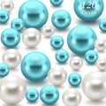 Hicarer 120 Pieces Vase Filler Pearls No Hole Floating Beads for Vase Centerpieces Brush Holder Round Faux Water Bead for DIY Home Wedding Table Party Decor, 14/20/30 mm(Creamy White, Turquoise)