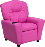 Flash Furniture Chandler Vinyl Kids Recliner with Cup Holder and Safety Recline, Contemporary Reclining Chair for Kids, Supports up to 90 lbs., Hot Pink