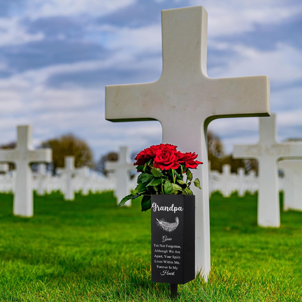 Geosar Grandpa Cemetery Vases for Grave Metal Cemetery Grave Flower Vase Memorial Flower Holder with Spike Floral Graveyard Decorations for Burial Ground Lawn Yard Funeral