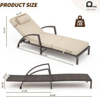 Outdoor Lounge Chairs Set of 2, Pool Lounge Chairs for Outside Patio Furniture, Outdoor PE Rattan Wicker Patio Chaise with 5-Positions Adjustable for Poolside, Deck,Beige
