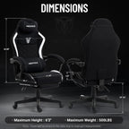Big and Tall Gaming Chair Fabric with Pocket Spring Cushion, High Back Heavy Duty Gaming Chairs for Adults with Massage Lumbar Support, Ergonomic Computer Chair with Footrest for 400LBS Black