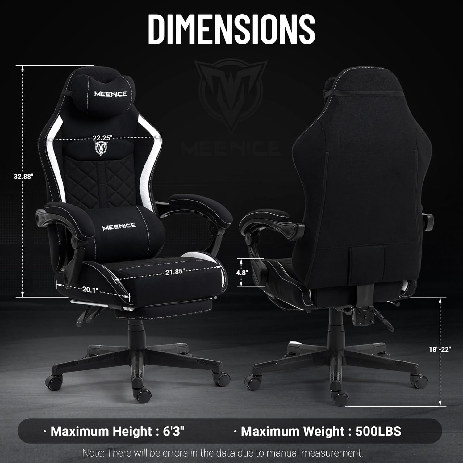 Big and Tall Gaming Chair Fabric with Pocket Spring Cushion, High Back Heavy Duty Gaming Chairs for Adults with Massage Lumbar Support, Ergonomic Computer Chair with Footrest for 400LBS Black