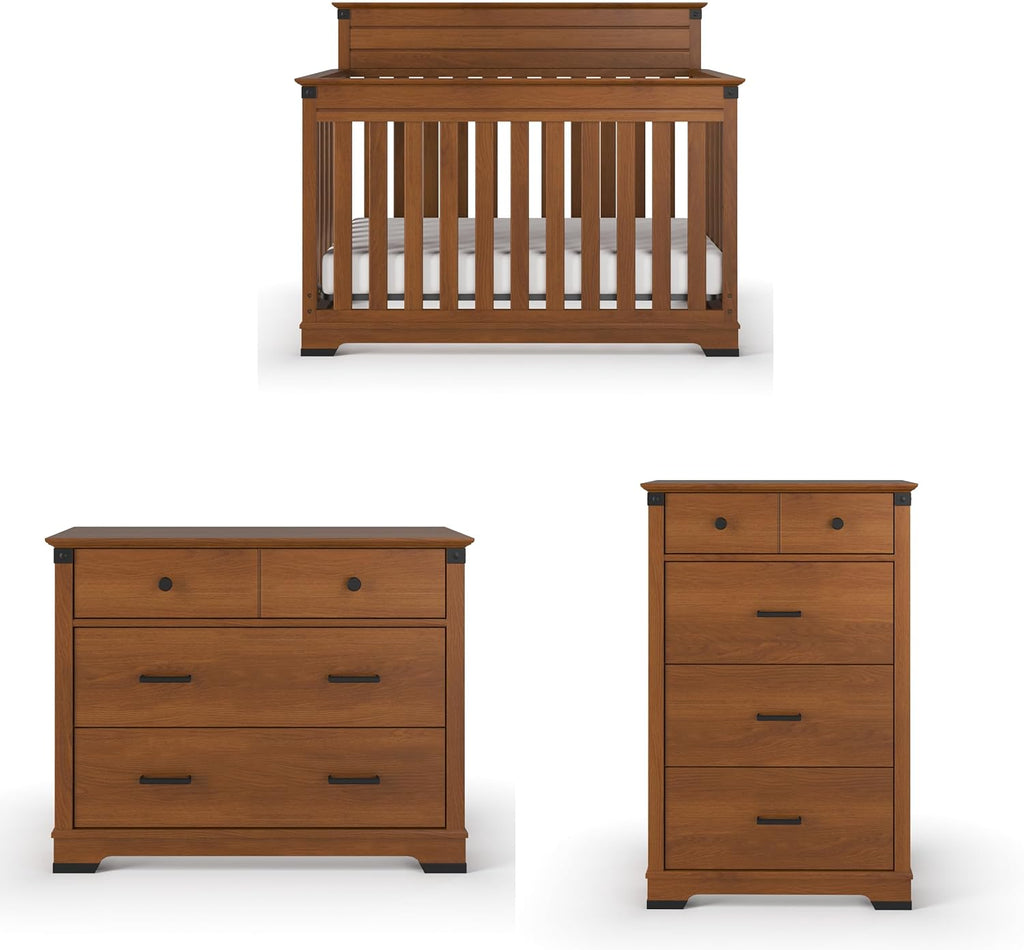 Child Craft Redmond 3-Piece Nursery Set, Includes 4-in-1 Convertible Crib, Dresser, and Chest (Coach Cherry)