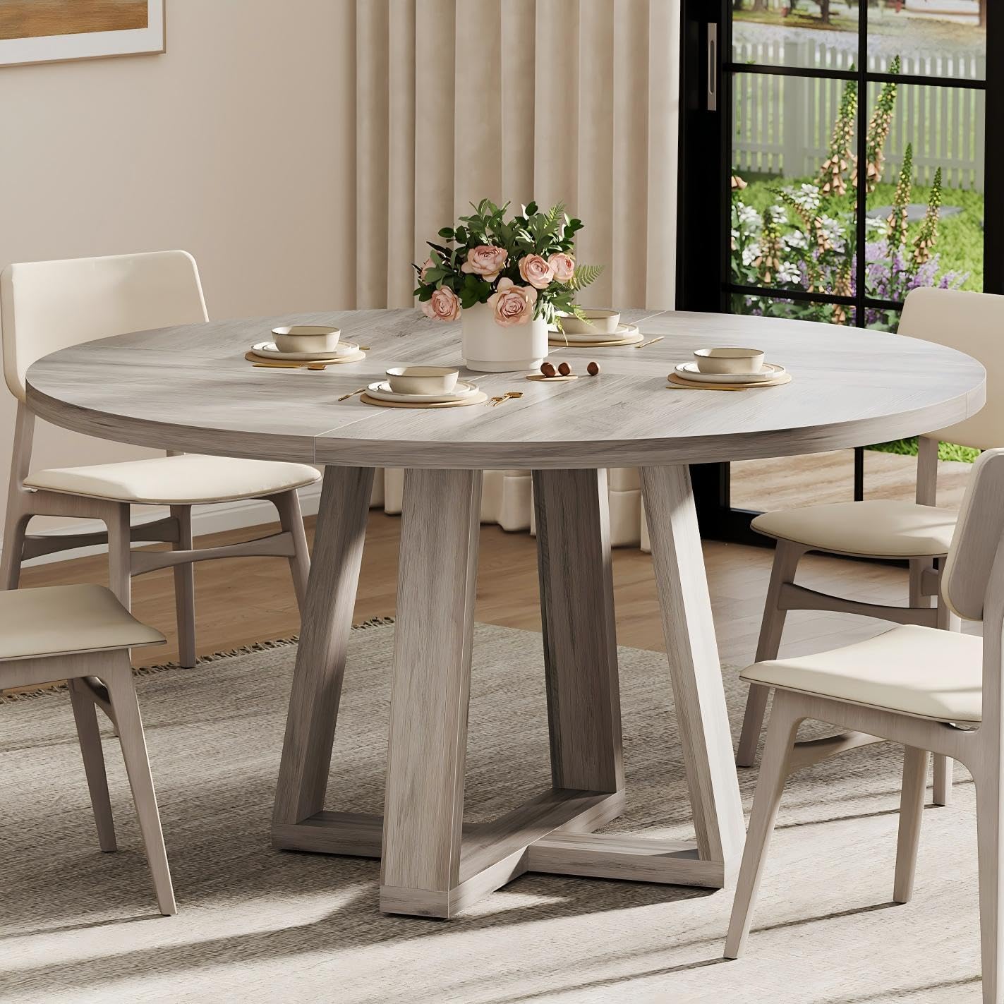Garvee 47" Round Dining Table, Modern Dining Table | For 4-6 People, Modern Kitchen Dinner Table, Wood Cross Pedestal Base, For Living Room