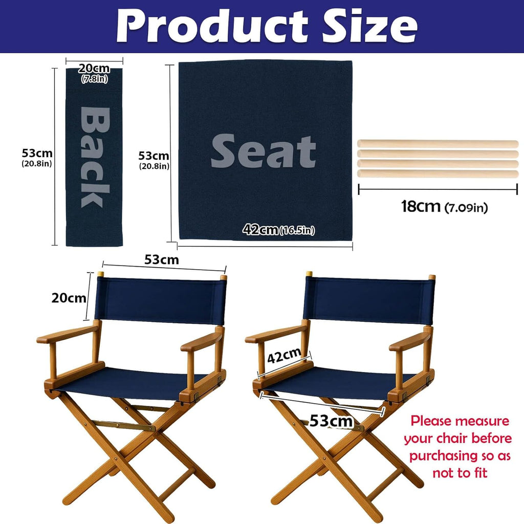 STAY GENT Director's Chair Canvas Replacement Kit 21"L x 8"W - 21"L x 16.5"W Replacement Canvas Durable Cotton Canvas Seat & Back Covers for Home,Model Artist,Makeup,Show Dressing Room 1 Set Navy Blue