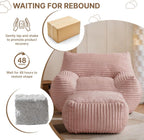Oversized Bean Bag Chair with Ottoman, Bean Bag Couch with 2 Side Pockets, Corduroy Boneless Couch Chair in a Box, Comfy Lounge Chair for Living Room, Bedroom, Dorm, Pink