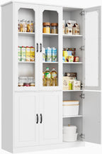 White Kitchen Pantry Cabinet, 78.7" Tall China Cabinet with Glass Doors and Adjustable Shelves, Wooden Display Cabinet for Dining, Living Room, White