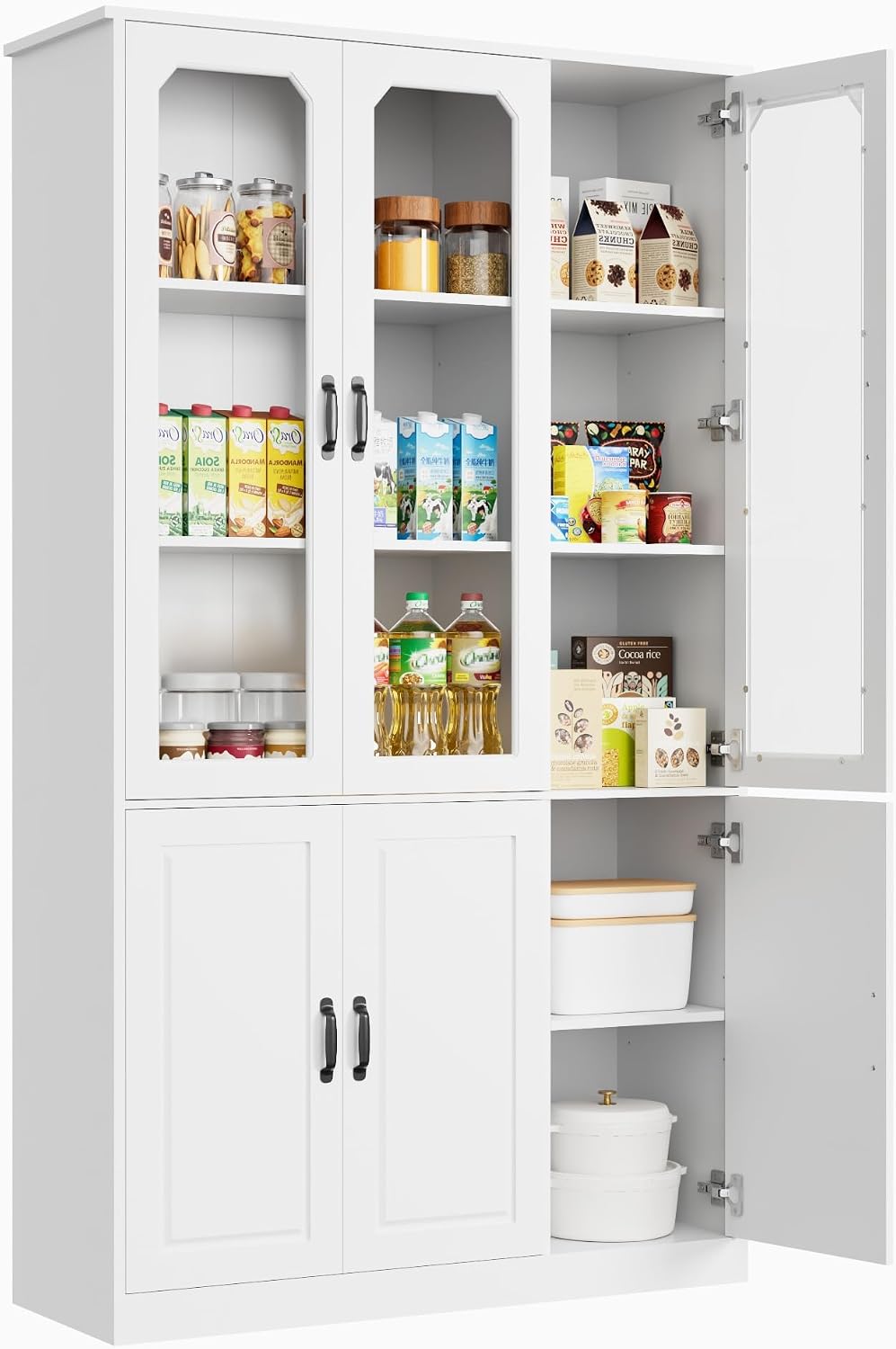 White Kitchen Pantry Cabinet, 78.7" Tall China Cabinet with Glass Doors and Adjustable Shelves, Wooden Display Cabinet for Dining, Living Room, White