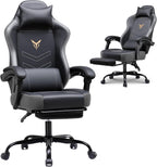 GTPLAYER Gaming Chair with Footrest, Recliner Chair with Headrest & Lumbar Support, Linkage Armrest, Ergonomic Gaming Chair 350lbs, High Back Office Home, Grey