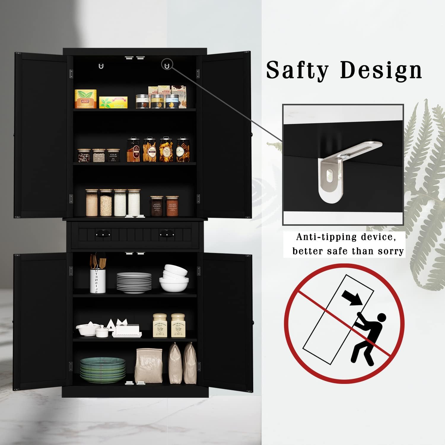 HLR 72" Kitchen Pantry Storage Cabinet, Freestanding Larder Cupboard with Doors and Adjustable Shelves, Pantry Cabinet for Dining Room, Living Room