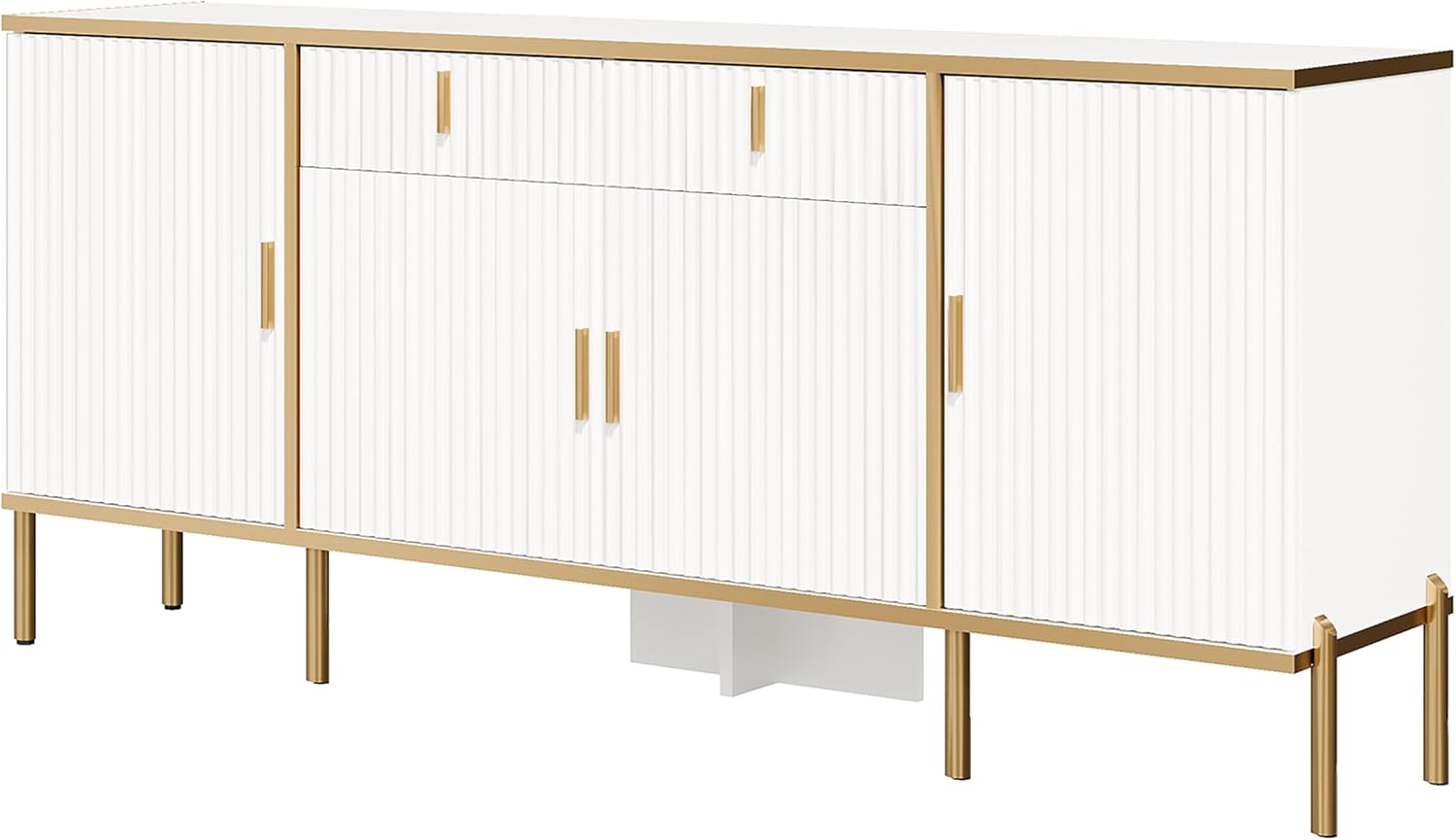 60" Modern Kitchen Buffet Cabinet, Buffets & Sideboard with Storage, Adjustable Shelves, Fluted Doors, Accent Cabinet with Drawers for Kitchen, Living Room, Hallway, White