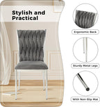 Velvet Dining Chairs Set of 4, Modern Upholstered Kitchen Chairs with Silver Metal Legs, Woven Velvet Fabric and High Back, Dirt Resistance, Easy to Assemble, for Home, Living Room - Dark Grey