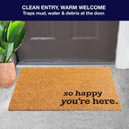 Great American Coco Coir Doormat with Heavy Duty Backing - Large 18" x 30" Non-Slip Minimalist Front Door Welcome Mat - Outside Entrance, Front Porch, Indoor Entry, Brown (Happy You're here)