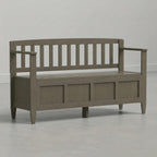 SIMPLIHOME Brooklyn Entryway Storage Bench - 48 inch Wide Solid Wood Storage Seat in Aged Grey, Contemporary Bench for Entryway or Living Room with Lift-Up Lid and Slatted Backrest