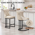 UVV Counter Height Bar Stools Set of 4, 26" Modern Barstools with Back, Faux Leather Upholstery Counter Chairs with Metal Legs for Kitchen Island, Bar, Counter, Beige