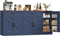 BOTLOG 71” Large Sideboard Buffet Cabinet with Storage, Farmhouse Buffet Cabinet with Adjustable Shelves and 3 Door Shelves, Wood Coffee Bar Console Table for Kitchen, Dining Room (Blue)