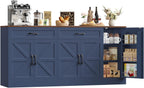 BOTLOG 71” Large Sideboard Buffet Cabinet with Storage, Farmhouse Buffet Cabinet with Adjustable Shelves and 3 Door Shelves, Wood Coffee Bar Console Table for Kitchen, Dining Room (Blue)