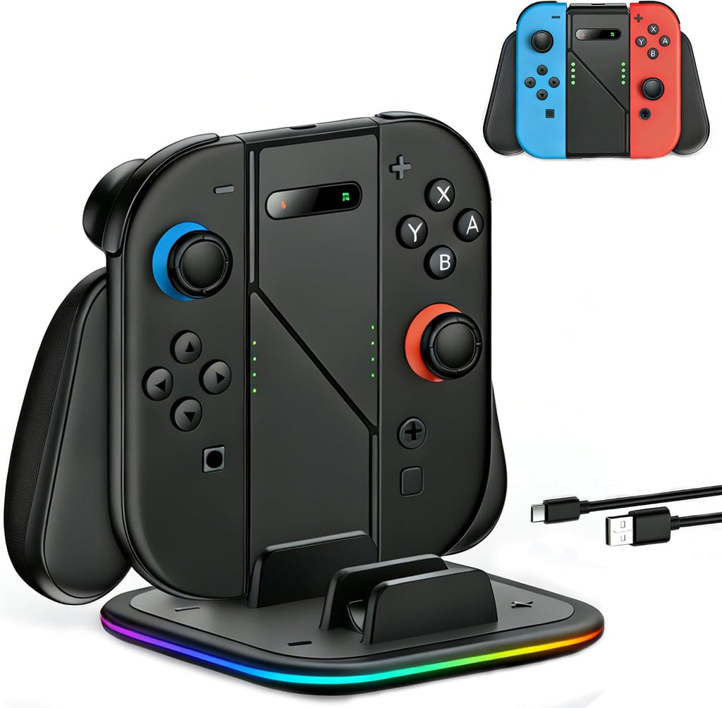 Charging Grip Stand for Switch 2 / Switch [Play While Charging] Charger Station Compatible with Nintendo 2 w Dynamic Light