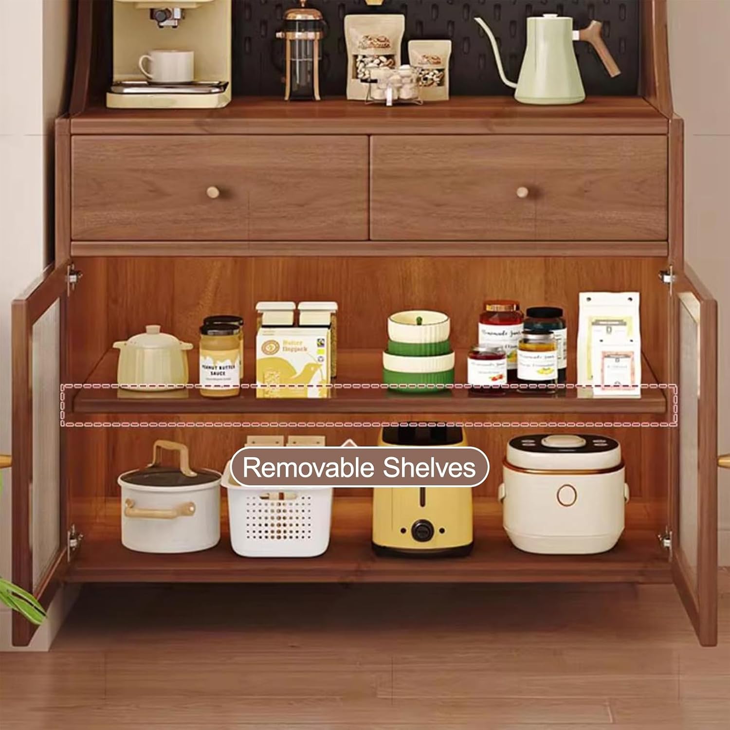 Kitchen Pantry Cabinet, Tall Storage Cabinet with Drawer, Freestanding Kitchen Cupboard, Coffee Bar Workstation, for Dining Room, Living Room(Brown,120x70cm/47.2x27.6in)